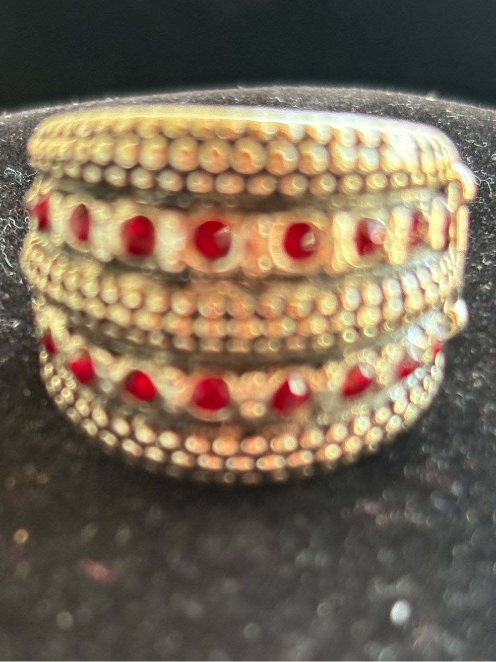 Textured Sterling-Style Dome Ring with Red Accent Inlay